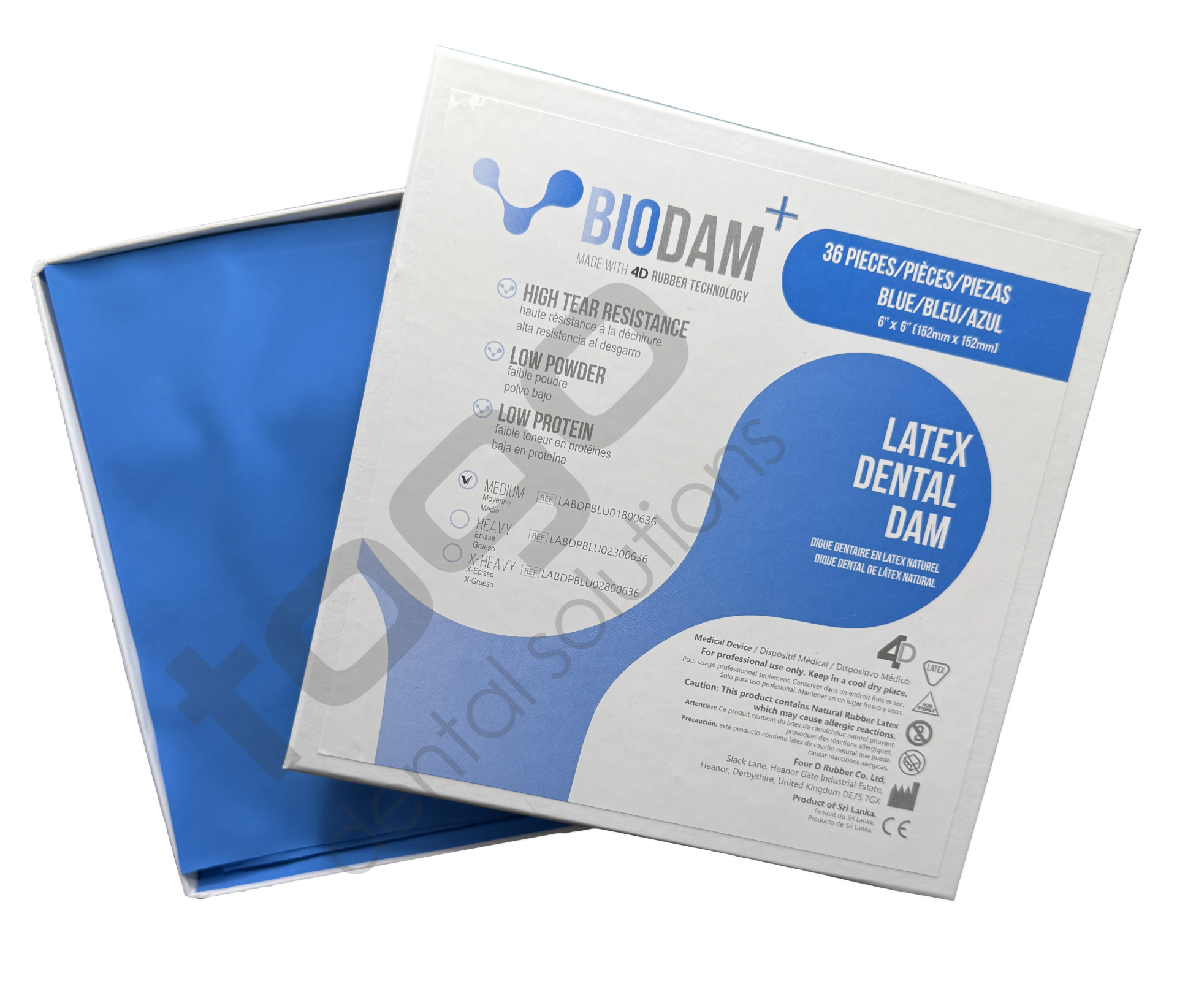 4D Rubber BIODAM+ Premium Latex Rubber Dam - Medium - 36 Adet